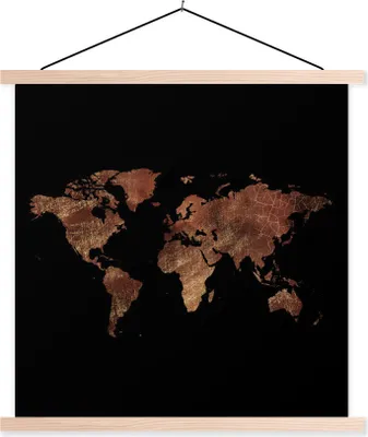 Produktbild von MuchoWow® Textilposter Weltkarte - Vintage - Braun 120x120 cm mit holzfarbenen Rahmen - Textil-Poster