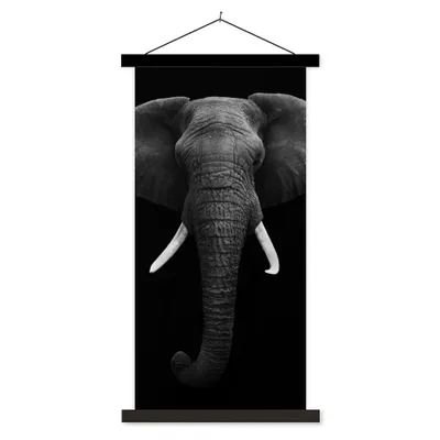 Produktbild von MuchoWow® Textilposter Elefant - Wildtiere - Schwarz - Weiß - Porträt 60x120 cm mit schwarzem Rahmen - Magnete