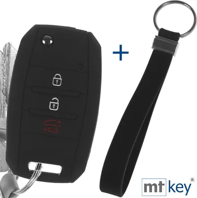 Produktbild von Auto Schlüssel Silikon Schutz Hülle + Schlüsselband Schwarz Kompatibel mit KIA Picantio Rio Ceed Soul Sportage Stonic 3 Tasten Klappschlüssel