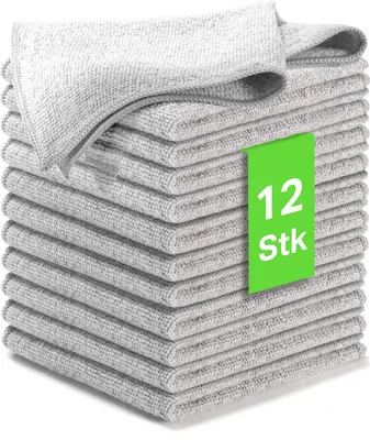 Produktbild von Putzlappen Microfaser Putztücher Set 12x Stück streifenfrei Reinigungstücher Poliertuch Mikrofaser | 30x30 cm (Grau, 12)
