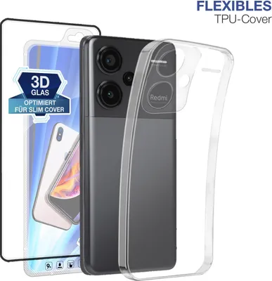 Produktbild von Slim Cover für Xiaomi Redmi Note 13 Pro+ 5G mit 9H Displayglas Displayschutz Hülle Transparent Flexibel Elastisch Backcover Schutzhülle Handyhülle
