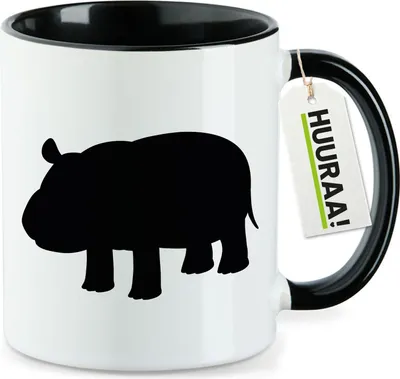 Produktbild von Huuraa Kaffeetasse Nilpferd Silhouette 330ml Schwarz Keramik Kaffeebecher Geschenkidee