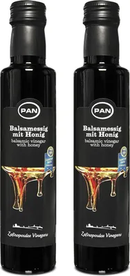 Produktbild von Premium Balsamico Essig mit Honig | ohne Fett | mild | aus Griechenland | 2x 250ml Glas-Flasche
