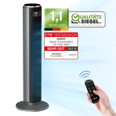 Immagine prodotto di Ventilatore a torre Levoit Tempsense 36 DC, silenzioso, 15 velocità, timer