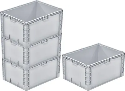 Produktbild von SparSet 4x Euro-Norm Großbehälter | HxBxT 42x60x80cm | 168 Liter | Verstärkter Boden | Grau  | Eurobehälter, Transportbox, Transportbehälter, Stapelbehälter