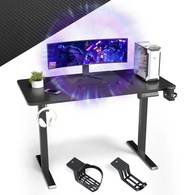 Produktbild von Faziango Elektrischer Schreibtisch höhenverstellbar 120x60 cm – Einmotor Tischgestell 2-stufig 55x55 mm, Sitz-Steh Tisch mit Tischplatte, Schwarz