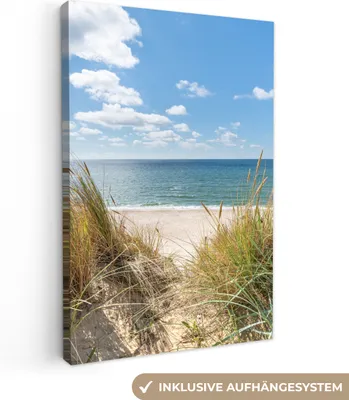 Produktbild von MuchoWow® - Leinwandbilder - Düne - Gras - Meer - Strand, Wandbild, Wanddeko Bilder Wohnzimmer, 80x120cm