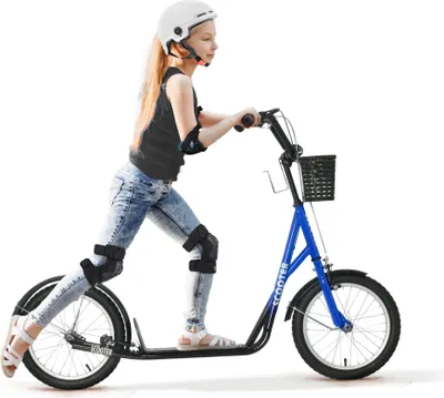 Produktbild von Höhenverstellbarer Kinderroller 5-12 Jahre mit Bremse und Korb, blau-schwarz