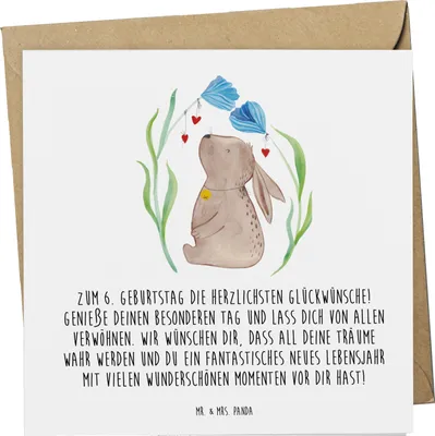 Produktbild von Mr. & Mrs. Panda Klappkarte 6. Geburtstag - Weiß - Geschenk, Geburtstagsfeier, Grußkarte, Happy Birthday, Feiern, anlasskarte, Glückwunschkarte, doppelkarte, faltkarte