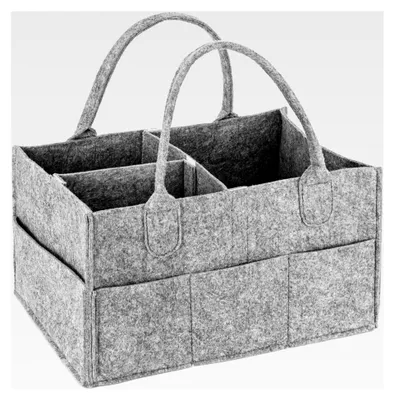 Produktbild von Wickel Caddy Filztasche, tragbarer Organizer für Wickeltisch, multifunktionale Wickeltasche, Filzkorb zur Aufbewahrung mit wechselbaren Fächern für Kinderzimmer, Auto und Reisen, grauer Holzkorb