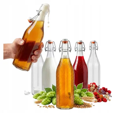 Productafbeelding van 6 glazen flessen van 500 ml met een mechanische sluiting, glazen flessen van 0,5 liter