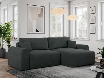 Produktbild von MKS MEBLE Sofa L-Form, Ecksofa mit Schlaffunktion, Wohnlandschaft L-Form mit Kissen, Couch L-Form - Nelson - Dunkelgrau Struktur