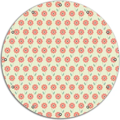 Produktbild von Wallario rundes Outdoor-Poster für Garten oder Balkon, Motiv Muster mit roten Blumen und grünen Blättern, 90 cm Durchmesser