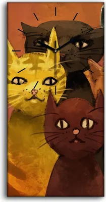 Produktbild von Wandbild Leinwand Bilder mit Uhr 30x60 Malerei Abstrakte Tiere Katzen Kunst - schwarze Hände