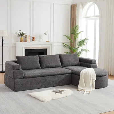 Produktbild von L-förmiges Ecksofa, Chaiselongue, Chenille, 3-Sitzer, Stufenarmlehne, gemütlich (Beige)