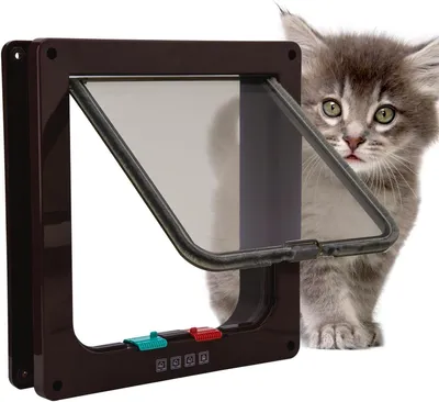 Produktbild von Katzenklappe - Haustiertür - Freilauf für Haustiere - 9-stufige Verriegelung - Größe S - Braun