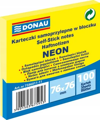 Obrázok produktu pre Samolepiaca podložka 76 x 76 mm - neónovo žltá 100 listov
