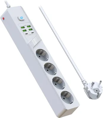 Produktbild von Steckdosenleiste mit USB-C Anschluss – 4-fach Steckdosenleiste mit Schalter – Mehrfachsteckdose für Wandmontage – Küche