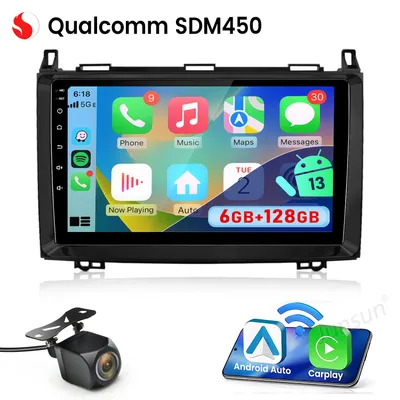Zdjęcie produktu dla CarPlay Android Auto Radio samochodowe dla Mercedes Benz A B Klasa W169 W245 Sprinter Vito Viano VW Crafter – procesor ośmiordzeniowy 6+128 GB GPS
