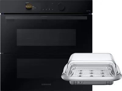 Produktbild von Samsung Dual Cook Flex™ Einbaubackofen, 76 ℓ, A+, Pyrolyse, Schwarzes Glas, Serie 6, Groß, Elektrischer Ofen, 76 l, 76 l, 1100 W, 30 - 270 °C