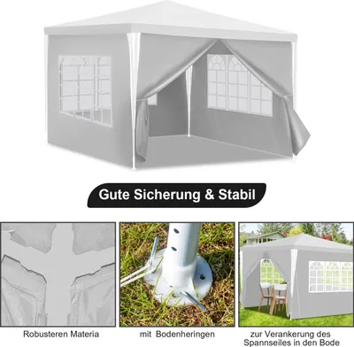 Produktbild von Faziango Pavillon 3x3m mit Seitenwänden Tasche Wasserdicht UV-Schutz 50+Gartenpavillon Gartenzelt Partyzelt Weiß