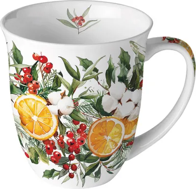 Produktbild von Tasse 10cm Porzellan 0,4L mit winterlichem Orangenmotiv