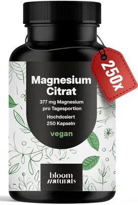 Produktbild von Bloom Naturals Magnesiumcitrat 250 Kapseln 377 mg vegan