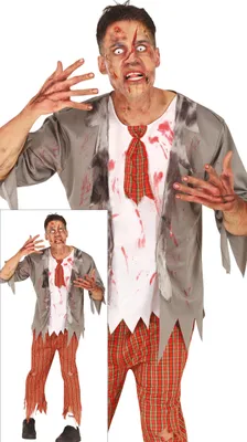 Produktbild von Zombie Halloween Horror Kostüm Unheimliche Gestalt Apokalypse Gruselig Schaurige Geisterwelt Nacht Terror Outfits Walking Dead Effekt Realistisch Blutige Ereignisse, Größe: 52 - 54 (L) Farbe: Grau