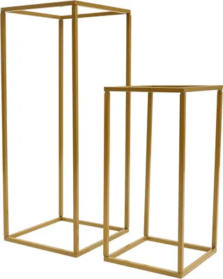 Image de Présentoir à fleurs pour mariage et fête - Colonne géométrique en métal - Set de 4 pièces - 20×20×40 & 24×24×60 cm - Fer - Or