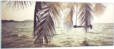 Produktbild von Bilder auf glas - Meer Palme Wasser - 140x50cm - Glasbilder - Wandbilder - Kunstdruck - zum Aufhängen bereit - Wanddekoration aus Glas - Glas Bilder - Wandbild auf Glas - Einteilig - GAB140x50-3634
