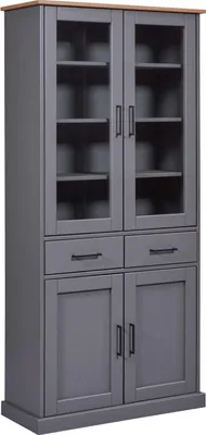 Produktbild von FURNARO Vitrine Buffetschrank Ebbe Oak Colori Massivholz Grau Eiche 90 x 38,4 x 190 cm