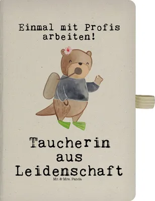 Produktbild von Mr. & Mrs. Panda DIN A5 Baumwoll Notizbuch Taucherin Leidenschaft - Transparent - Geschenk, Kladde, Journal, Tagebuch, Reisetagebuch