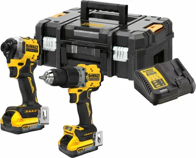 Produktbild von DEWALT 2-Werkzeug-Set 2 Batterien 18V 5Ah POWERSTACK Schlagbohrmaschine DCD805 + Schlagschrauber DCF850 - DCK2050H2T-QW