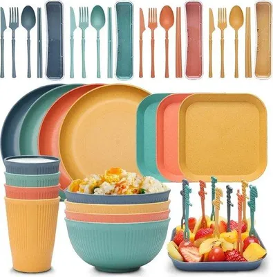 Produktbild von Buntes Plastikbesteck 48-teilig für 4 Personen