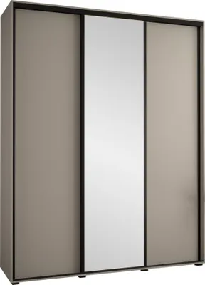 Produktbild von MIRJAN24 Schiebetürenschrank mit Spiegel Dakota 3 200 cm, Kleiderschrank mit zwei Kleiderstangen, drei Schwebetüren (Farbe: Cashmere / Cashmere + Schwarz)