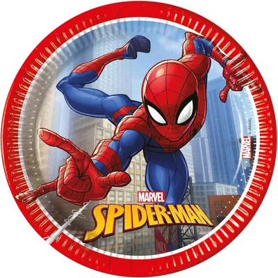 Produktbild von 8 blaue Pappteller mit Spiderman-Motiv, 20 cm