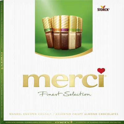 Produktbild von STORCK 0.1445.7, 250 g, Sortiert, Zutaten je nach Sorte: Zucker, Kakaobutter, VOLLMILCHPULVER, Kakaomasse, MANDELN, SAHNEPULVER,..., Deutschland, 568 kcal, 37,2 g