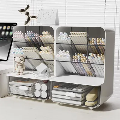 Produktbild von Schreibtisch-Organizer transparent mit Schublade Stiftehalter Büro