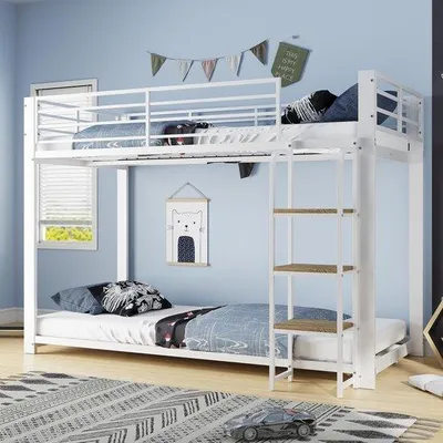 Productafbeelding van Hoogslaper 90 x 200 cm - Met metalen frame en houten trap