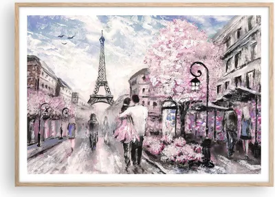 Produktbild von Gerahmtes Poster - Rahmen in heller Eiche - Paris Weg Illustration eiffle - 100x70 cm - Wand Bild - Wanddeko - Wandbilder - Wandposter - Bilderrahmen - Bilder - Kunstdruck - P2NAA100x70-3149