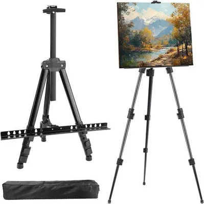 Produktbild von Staffelei für Schilder – Kunststaffelei – Zum Präsentieren von Gemälden – Höhenverstellbar – 43-168 cm – Schwarz
