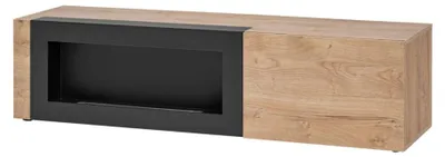 Immagine prodotto di Mobile TV DOUM – Rovere chiaro e nero – Con camino bio-etanolo – L160 x H42 x P45 cm