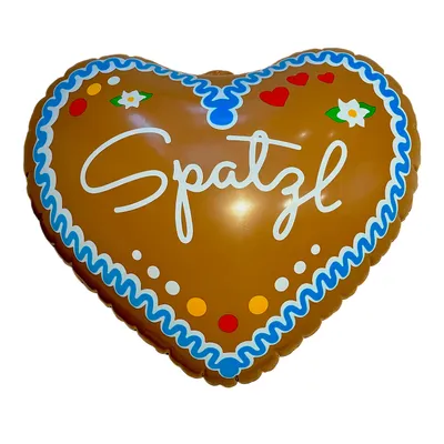 Produktbild von aufblasbares Viynl Herz "SPATZL" Lebkuchenherz Design 50cm (wiederverwenbar) - Luftballon Dekoration Oktoberfest Gartenparty Party Bäckerei Restaurant