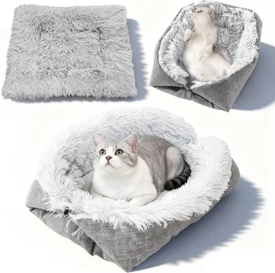 Obrázok produktu pre Mačací peliešok 52 x 60 cm, sivá, plyš, 2 v 1, prateľný, pre mačky