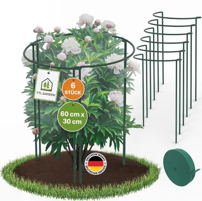Produktbild von TTL GARDEN Strauchstützen 6er Set 60x30cm + Klettband Pflanzenstütze grün