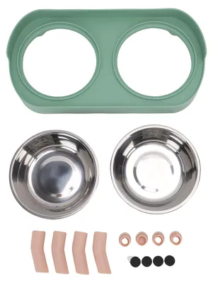 Image de Gamelle surélevée en acier inoxydable pour chat, double gamelle intégrée, gamelle surélevée pour nourriture et eau pour la maison, verte