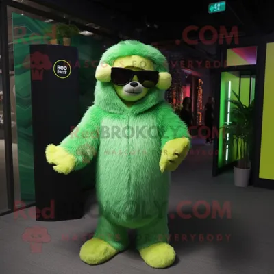 Produktbild von Limettengrüner REDBROKOLY Faultier-Bär Maskottchen Kostüm mit Mantel und Sonnenbrille