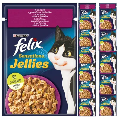 Produktbild von Felix Sensations Jellies Katzenfutter Mit Ente In Gelee Mit Spinat 12x85g