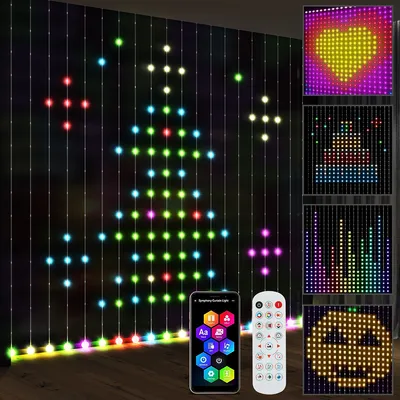 Produktbild von Lichterkette mit Musiksynchronisation und Timerfunktion LED Lichtervorhang 3×3m für Hochzeit Party