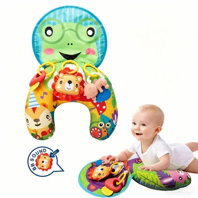 Image de Coussin de positionnement sur le ventre pour bébé « Grenouille » – Coussin sensoriel pour bébé de 6 à 12 mois avec hochet